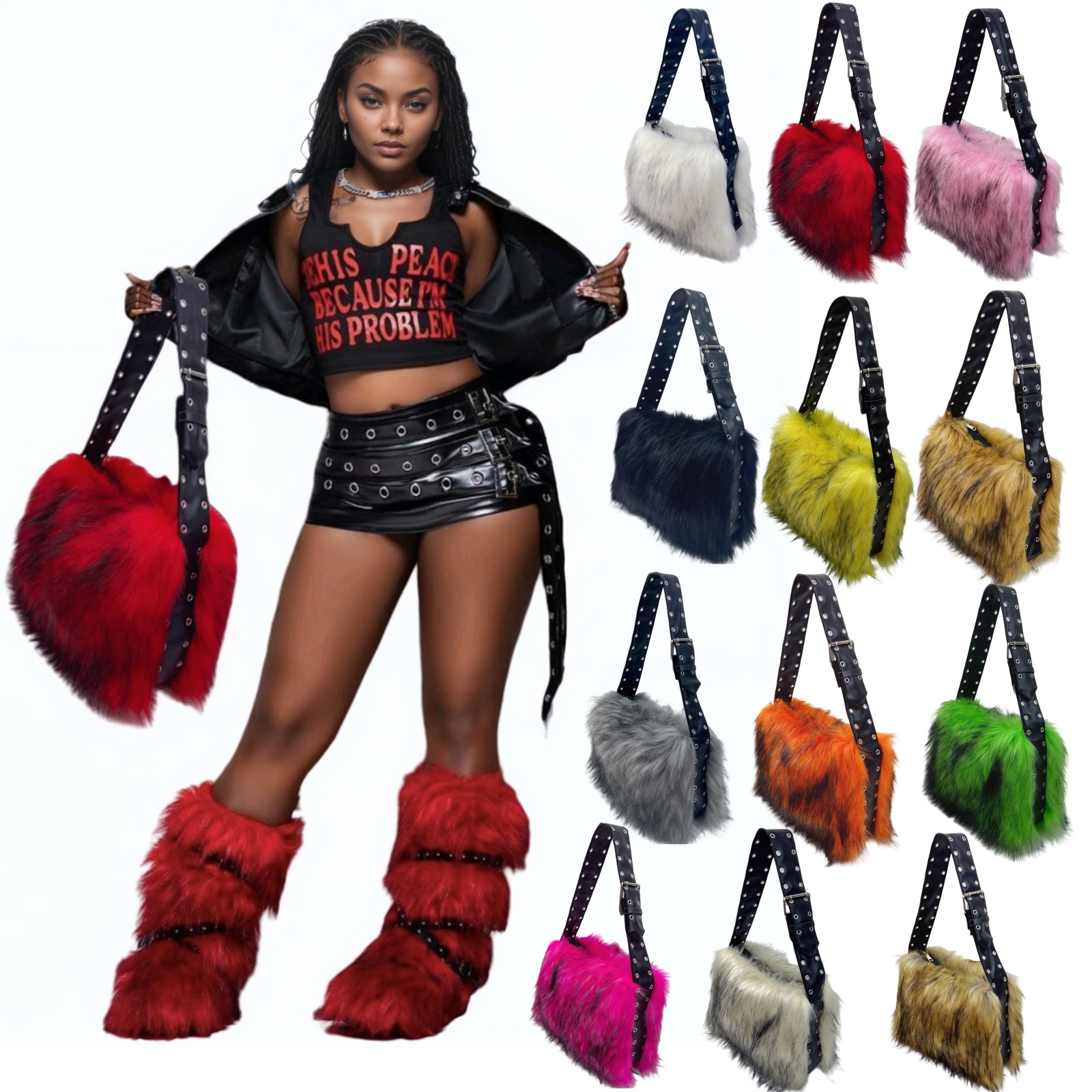 Women Bags Accessories - Y2K 폭스 페이크 퍼 여성용 가방