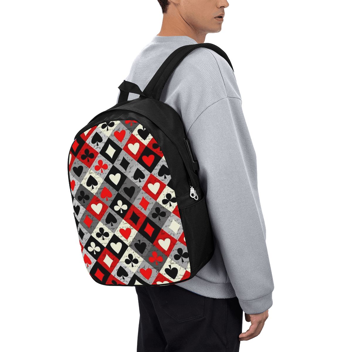 Women Bags For College - 플레잉 카드 포커 프린트 배낭 여행