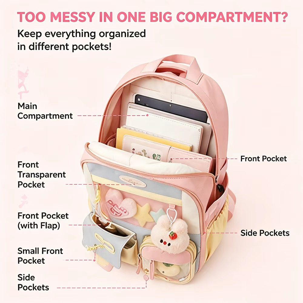 여학생용 백팩 귀여운 카와이 스쿨백 다용도 포켓 백팩  - Women Bags Polene 리뷰 및 가격