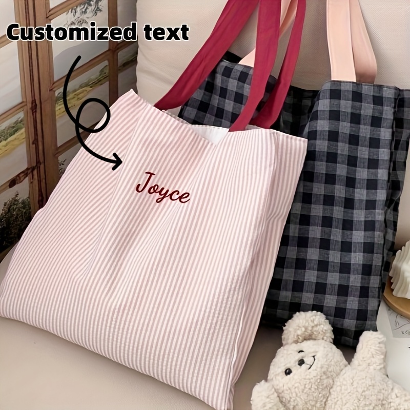 사용자 정의 이름 자수 토트 백 여성 스트라이프 격자  - Women Bags Name 리뷰 및 가격