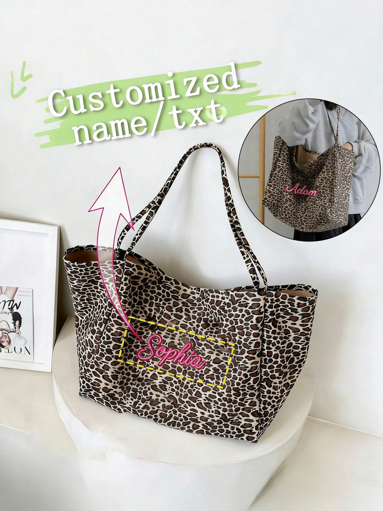 사용자 정의 이름 레오파드 프린트 토트 백 여성 대용량 - Women Bags Name 리뷰 및 가격