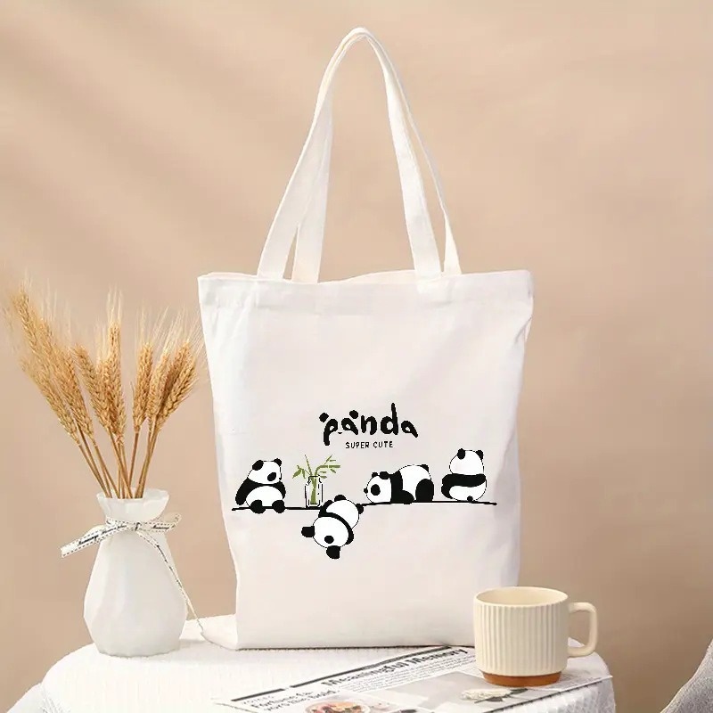 귀여운 팬더 프린트 캔버스 토트백 카와이 동물 친환경  - Women Bags For College 리뷰 및 가격